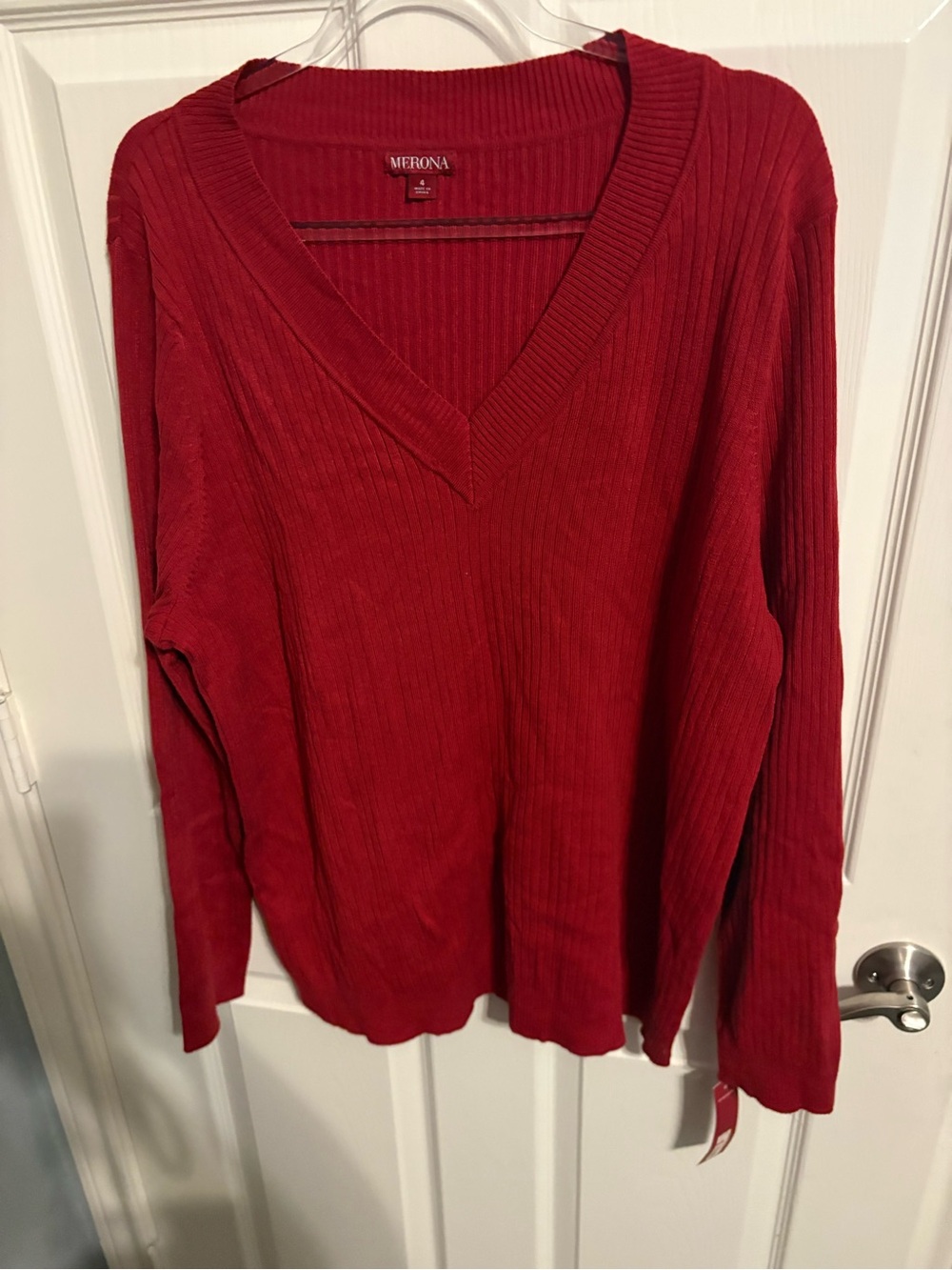 455- NWT 4xl Merona Red Ribbed V-Neck Pullover Sweater